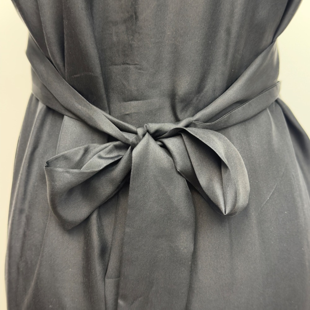 Banana Republic Black Dress 100% Silk Cotton Eyelet Puff Sleeve‎ Tie Back Size 2 - Picture 5 of 10